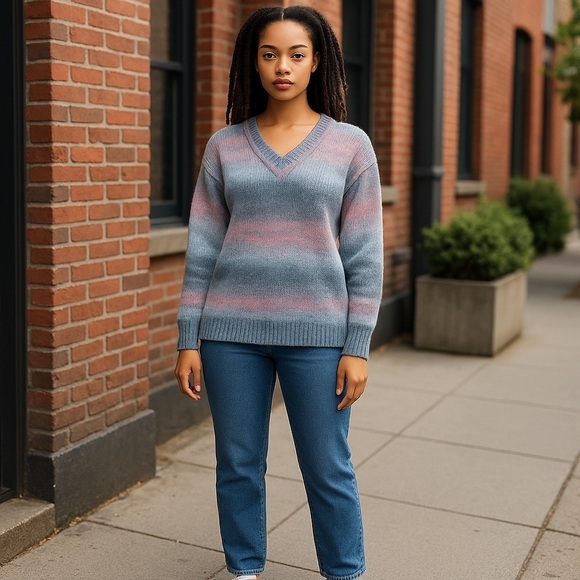 WOMENS A.n.a. A new approach Size Medium V-neck Sweater Pink, blue, gray - Picture 1 of 5